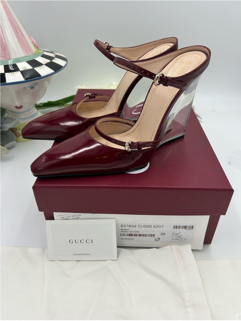 Women’s Gucci Rosso leather wedge mule size 38 made Italy - Picture 2 of 14
